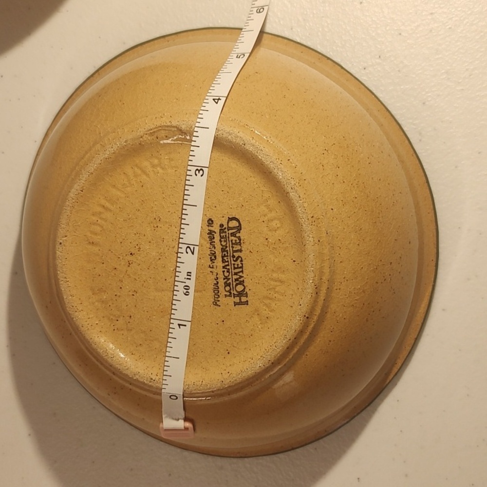 2 Longaberger Homestead Stonewear Bowls, Made By Buckeye Stonewear, Tan & Green - Picture 4 of 11